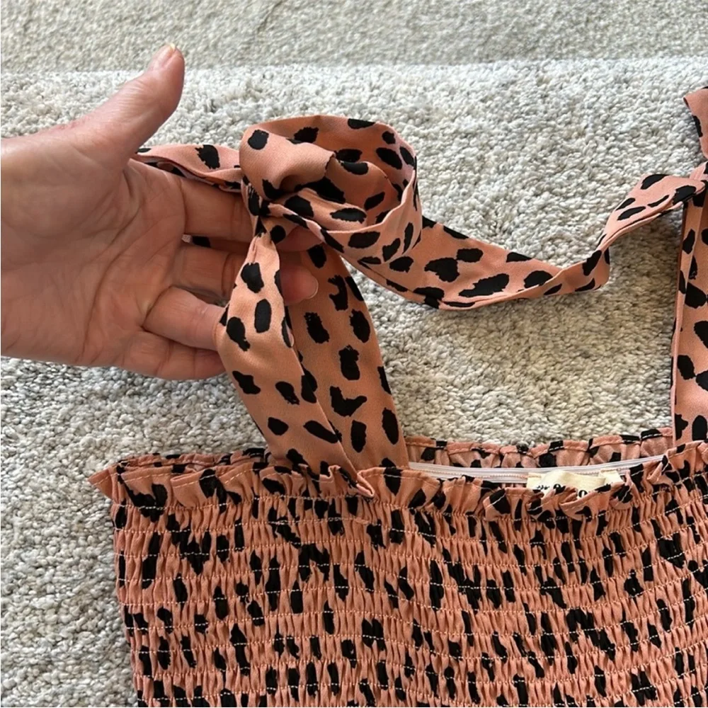 Leopard Print Smocked, Wide Leg Jumpsuit - Picture 3 of 7